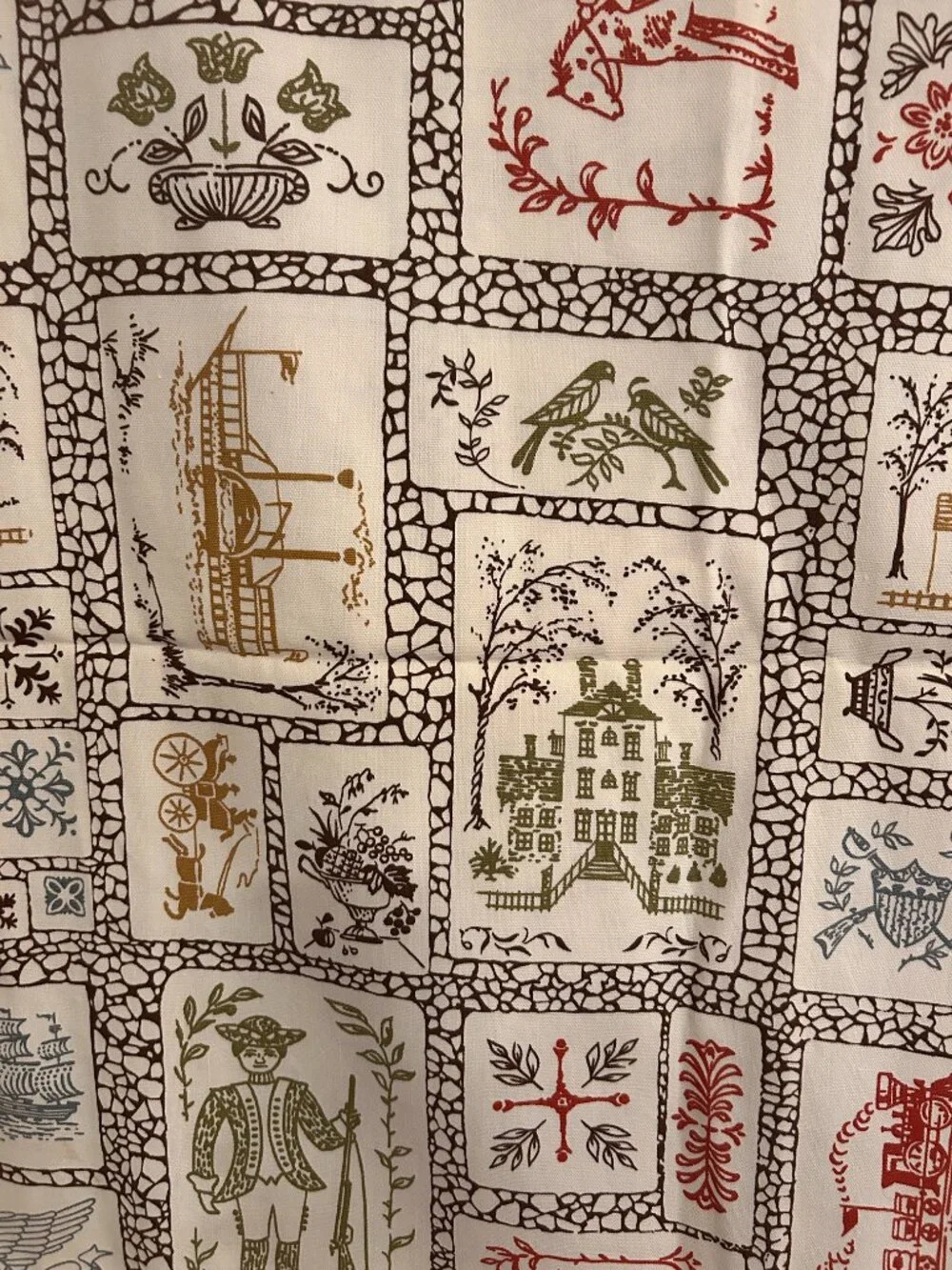 Vintage 1970s Colonial Cotton Thick Fabric Upholstery Drapery 44 x 106 inches